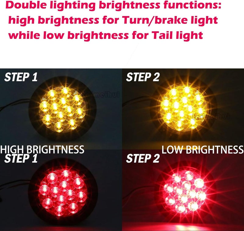 fouwick 2Pcs 4.2 inchRed Round LED tail trailer light 12 LEDs IP67 Waterproof Stop Brake Turn Signal Reverse marker Tail Light Surface Mount, Light for boat trailer (4" Round Red) - Image 5
